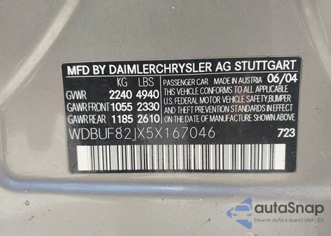 2005 Mercedes-Benz E 320 4Matic из США, поврежденный, VIN WDBUF82JX5X167046